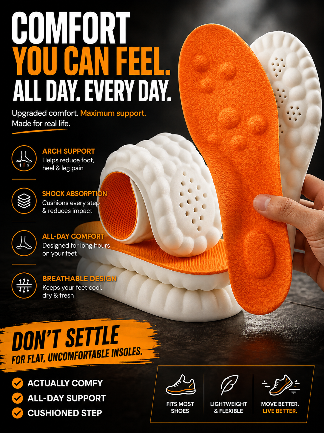 Xoratek 4D Comfort Insoles – Arch Support & Shock Absorption